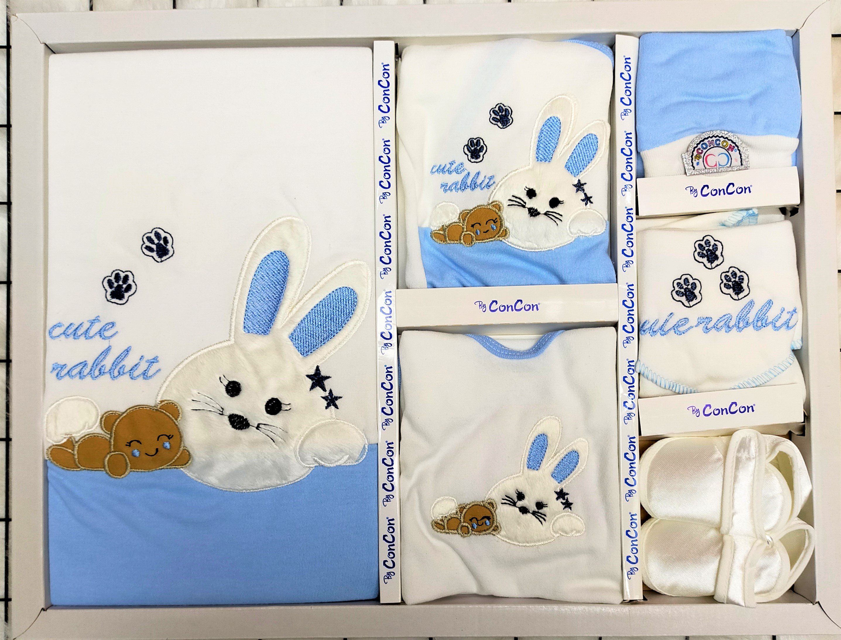 10 Parça Hastane Çıkış Seti Mavi Renk Tavşan Desenli